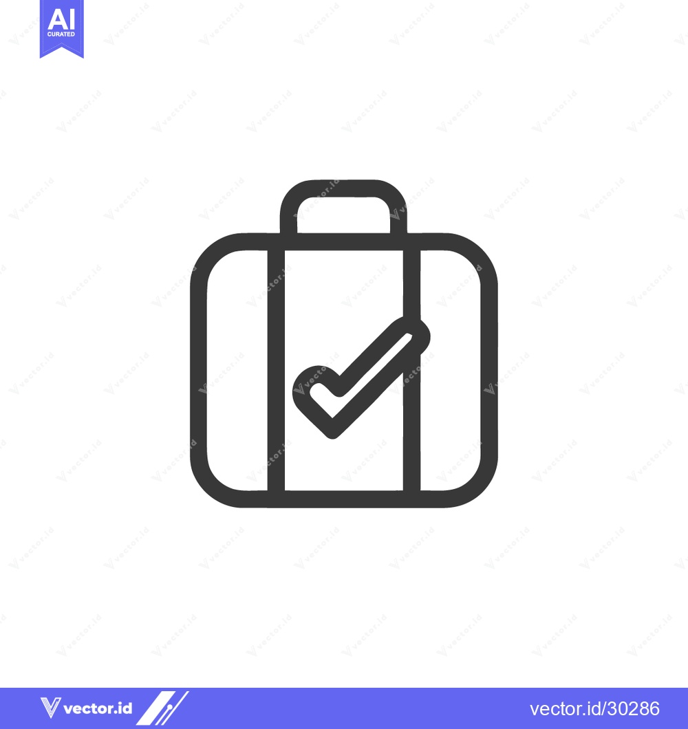 Premium Vector dari Checked Luggage: Minimalist Icon of Suitcase with Tick Mark