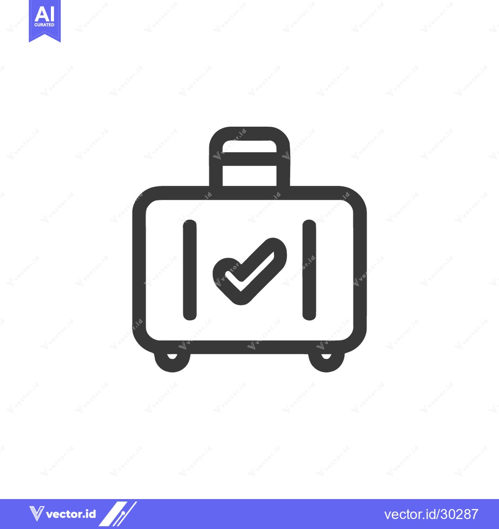 Premium Vector dari Checked Luggage Icon: Simple Suitcase with Approval Symbol, Travel Rea