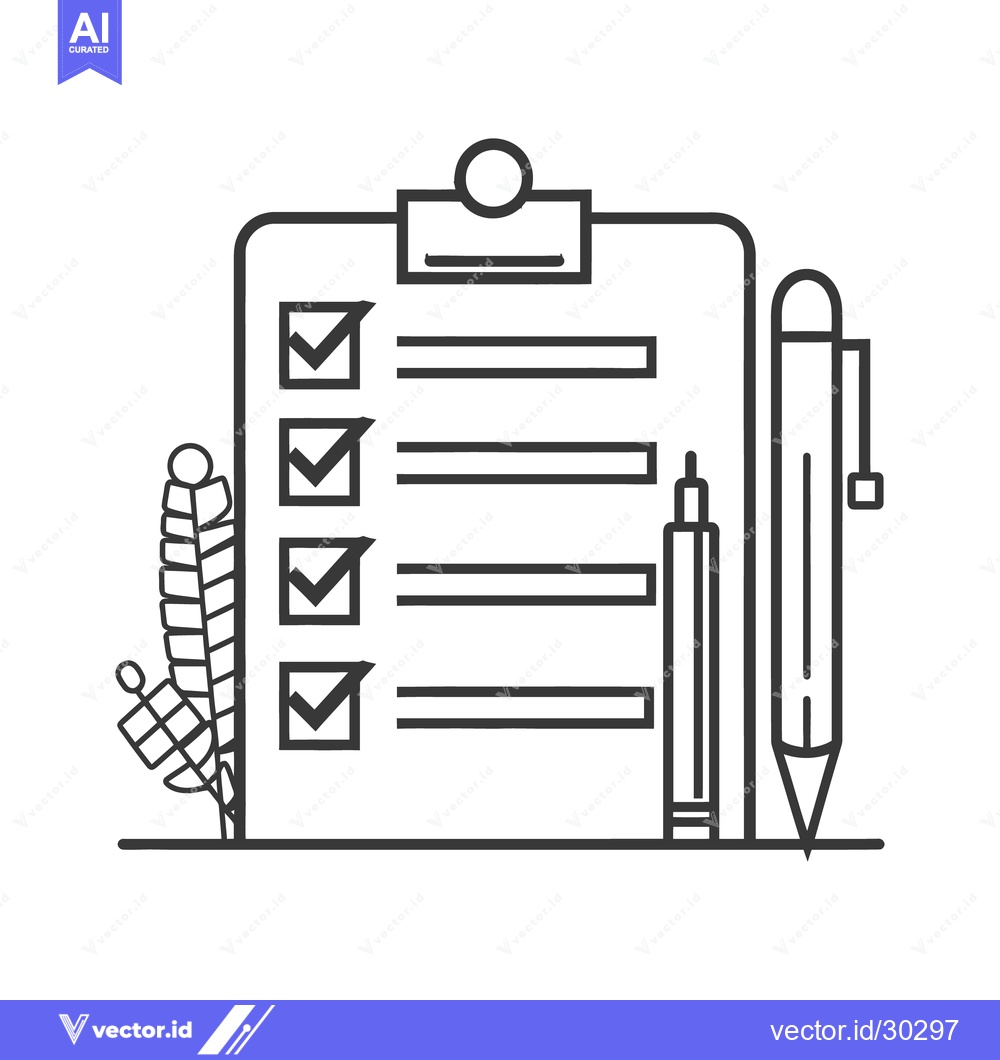 Premium Vector of A clipboard with checklist items and pens beside it