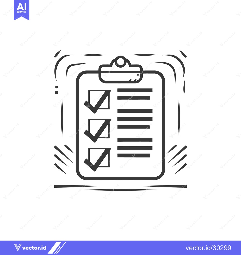 Premium Vector of Black and white illustration depicting a checklist on a clipboard