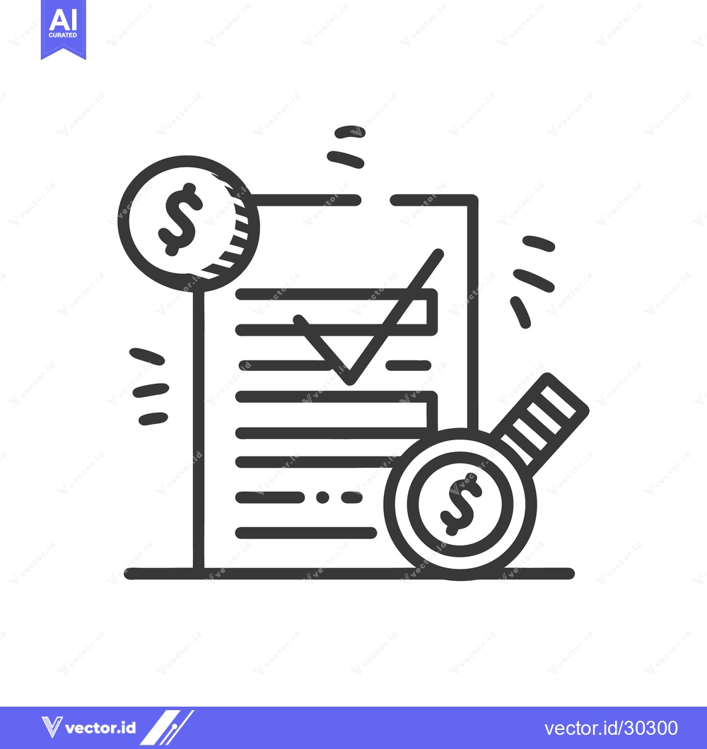 Premium Vector of An icon depicting finances with a magnifying glass and paperwork