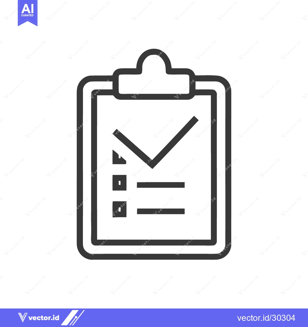Premium Vector of Minimalist Clipboard Icon with Checkmark and List, Outline Style