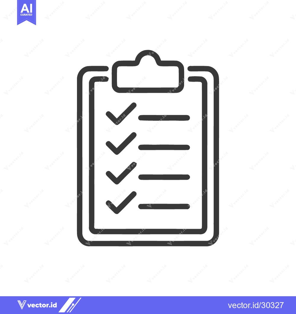 Premium Vector of Minimalist Clipboard Icon with Checkmarks and Lines, Dark Outline