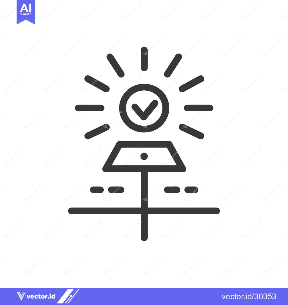 Premium Vector dari Check Mark in a Circle with Rays Emitting from it, on Top of a Tablet