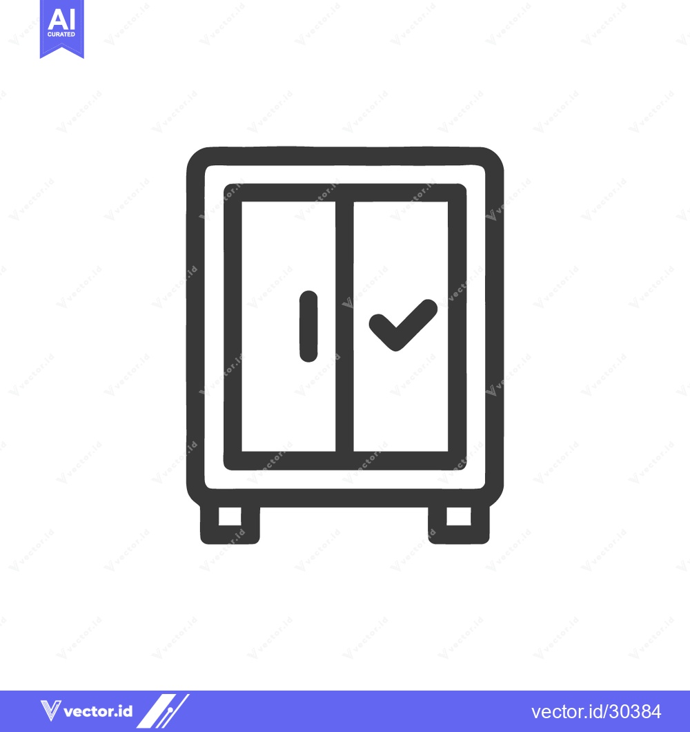 Premium Vector of Minimalist Wardrobe Icon with Checkmark, Dark Outline on White Backgro