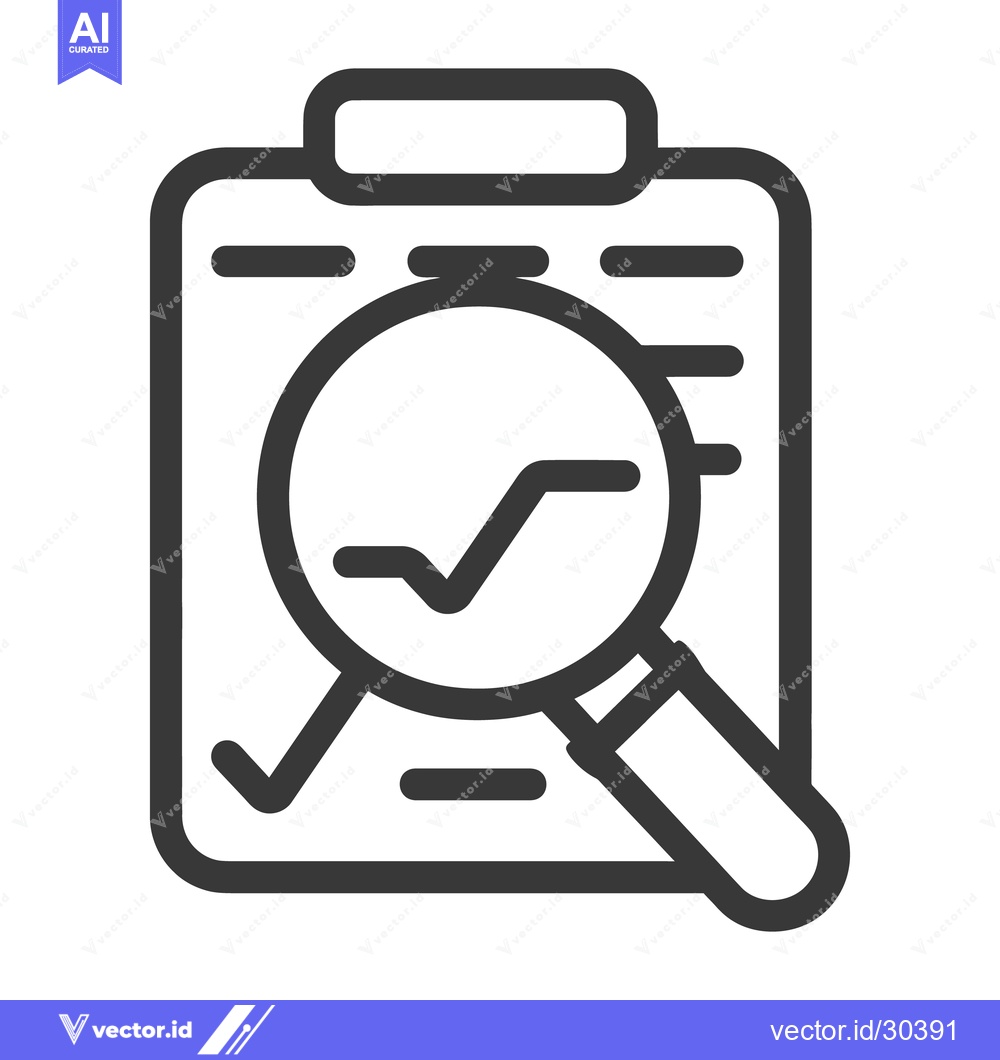 Premium Vector dari A clipboard featuring analysis with a magnifying glass and chart lines