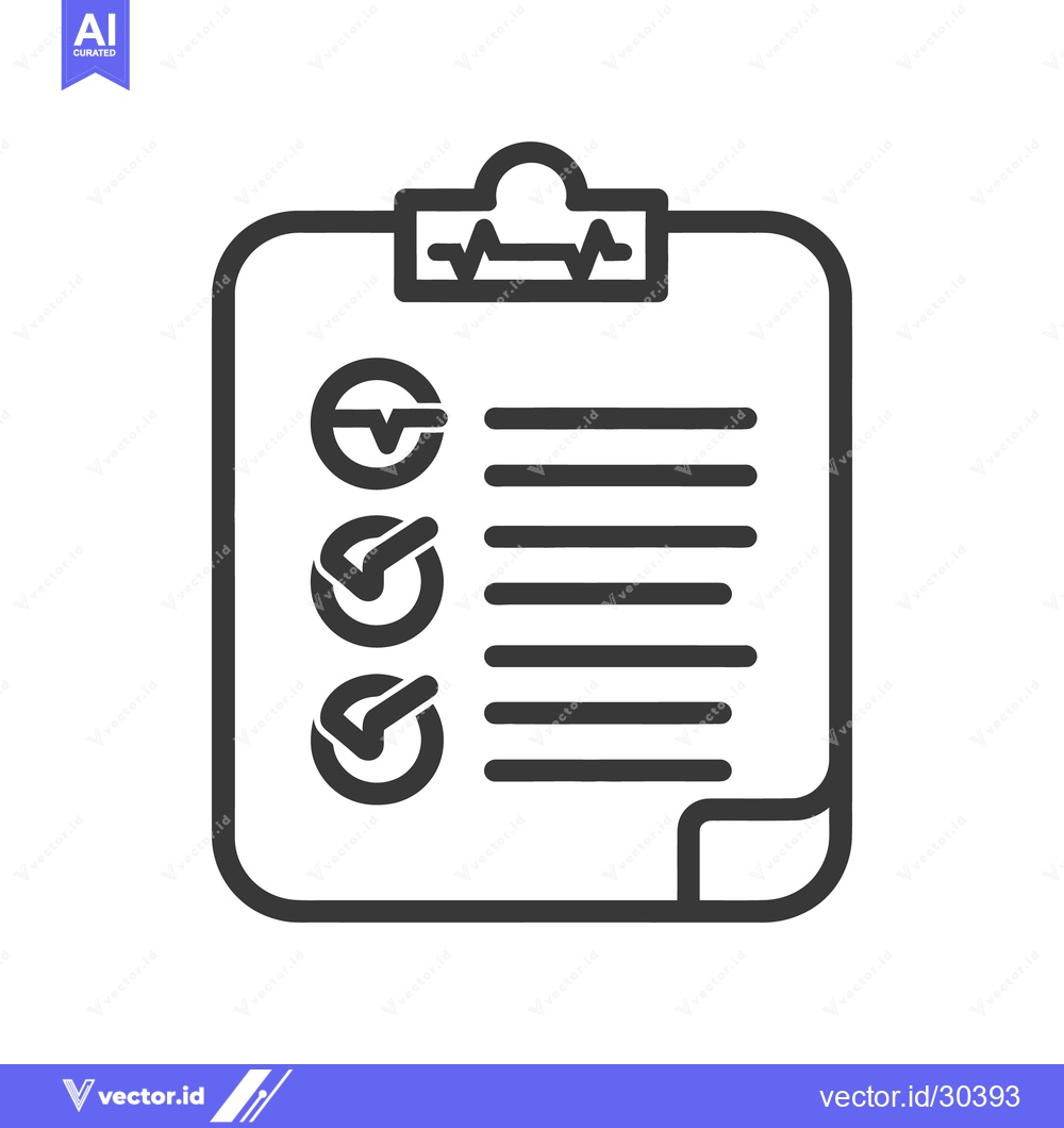 Premium Vector of Black and white icon of a medical checklist document