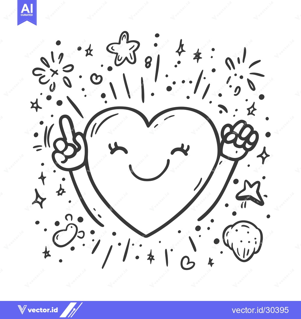 Premium Vector of Cheerful Heart Character with Arms Raised in Celebration Surrounded by