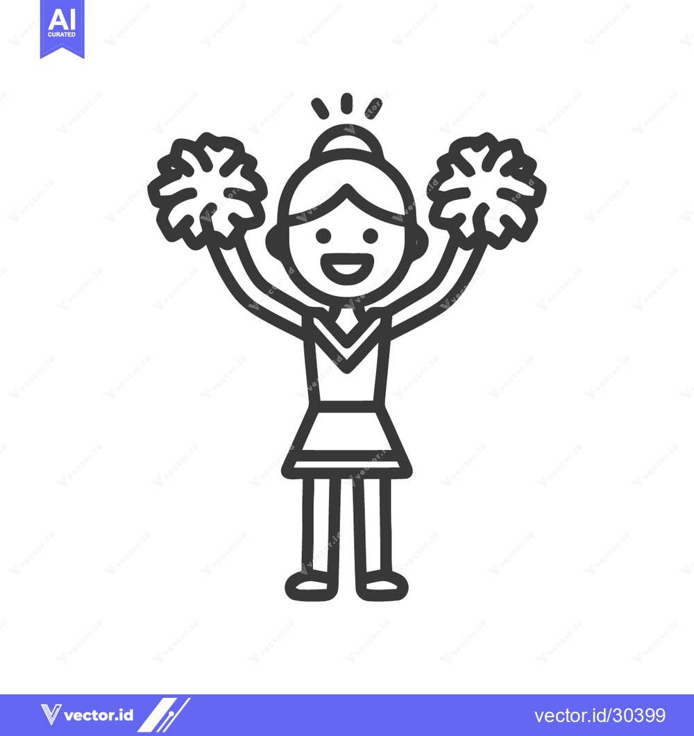 Premium Vector dari Cheerful Cheerleader Icon with Pom-Poms, Outline Style, Vector Illustr