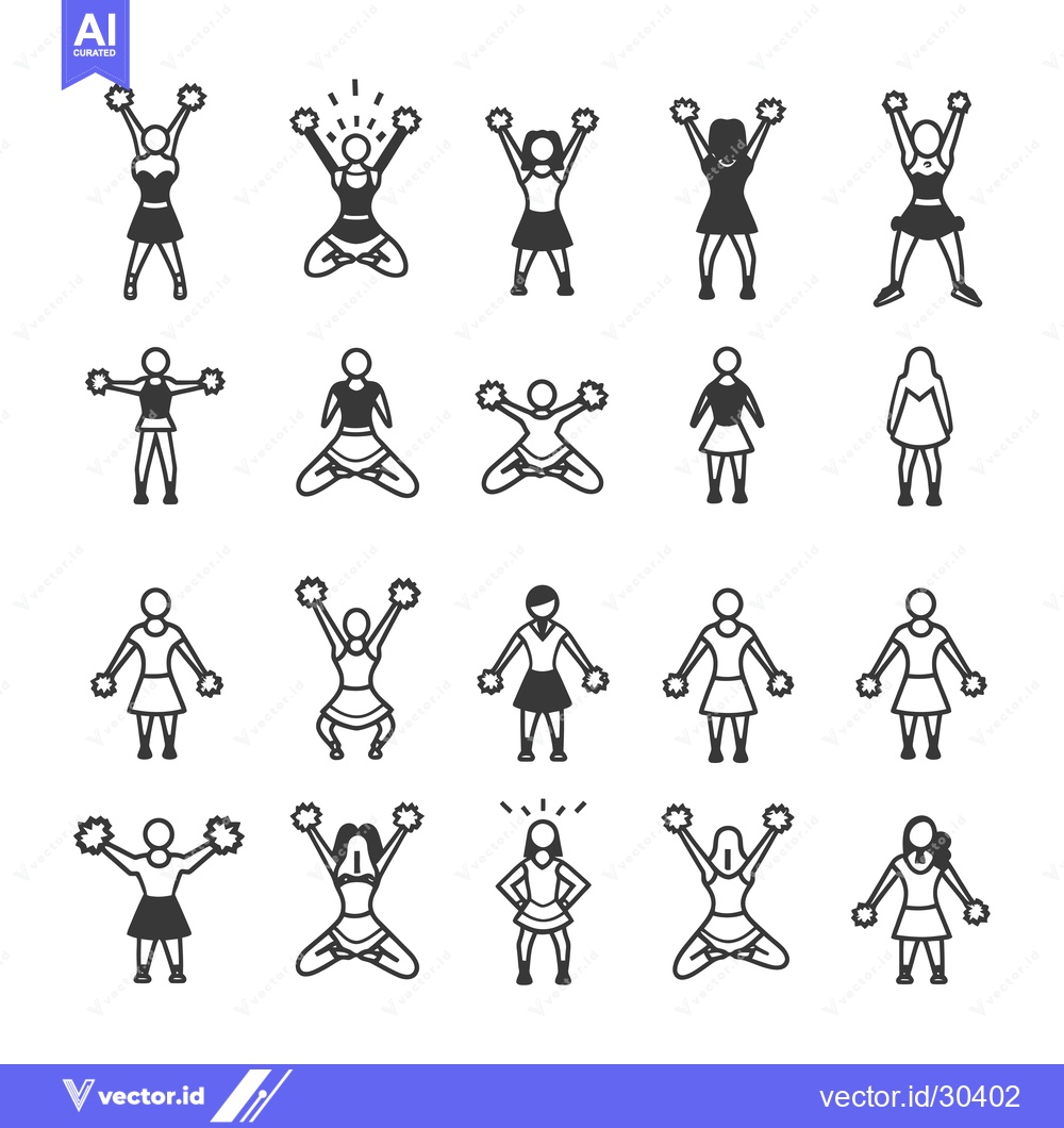Premium Vector of Cheerleader Poses and Actions in Black and White Illustrations