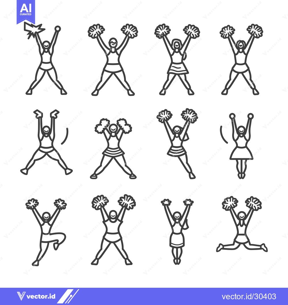 Premium Vector dari Cheerleader Poses with Pom Poms and a Megaphone