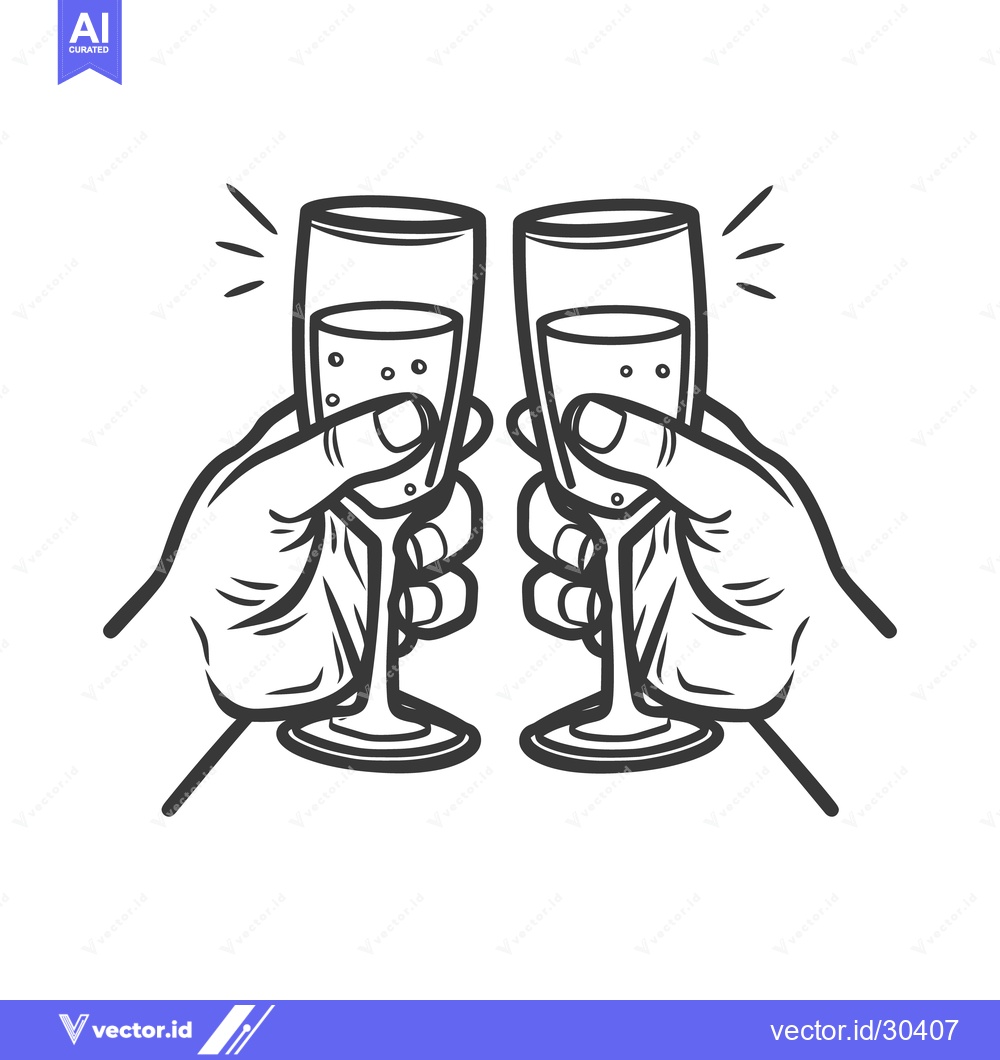 Premium Vector dari Two hands raising champagne flutes for a celebratory toast