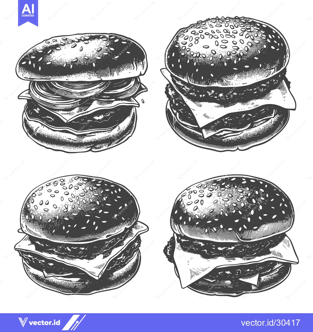 Premium Vector of Delicious Cheeseburgers With Sesame Seed Buns