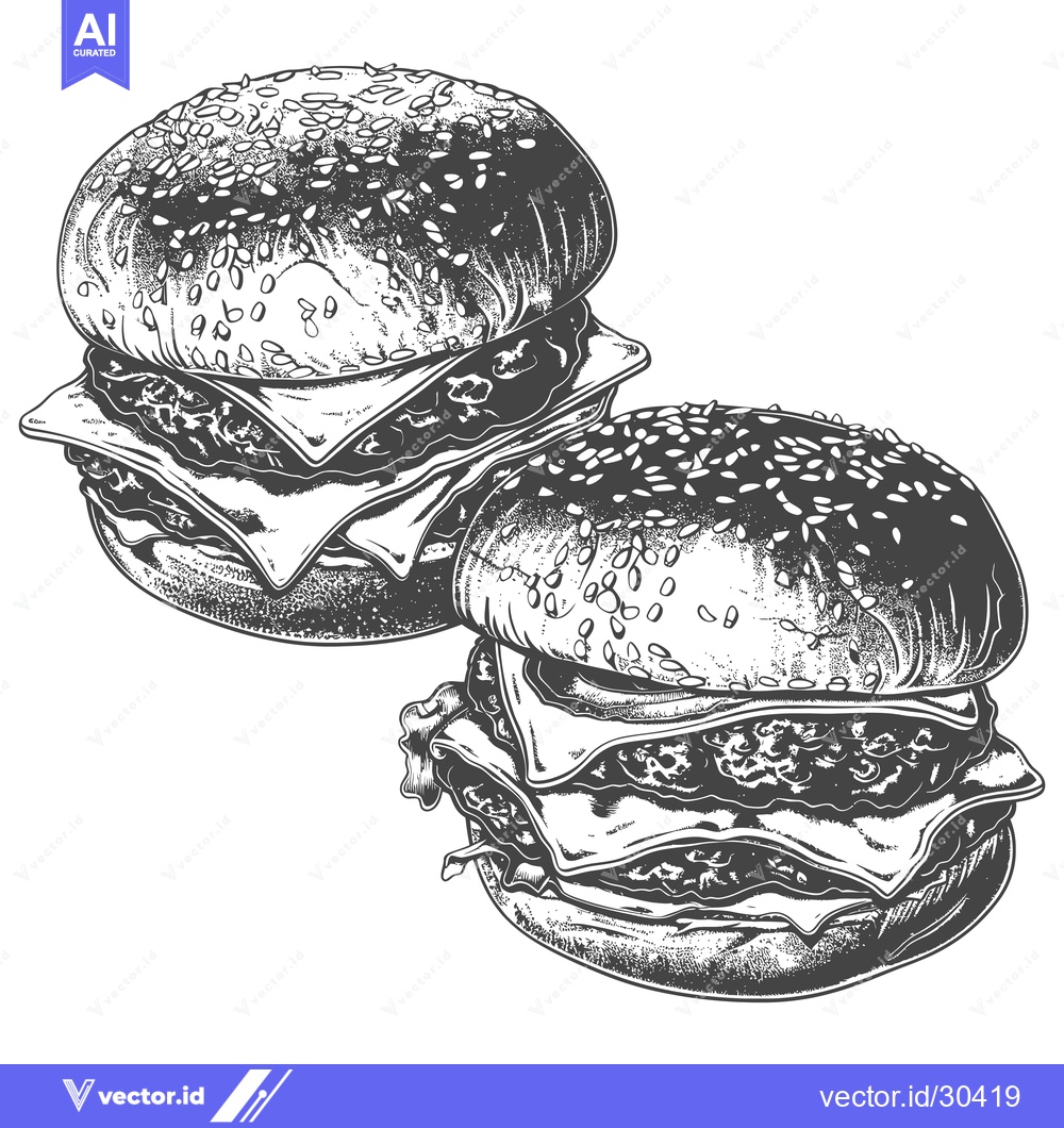 Premium Vector of Two Delicious Sesame Seed Burgers Awaiting Consumption