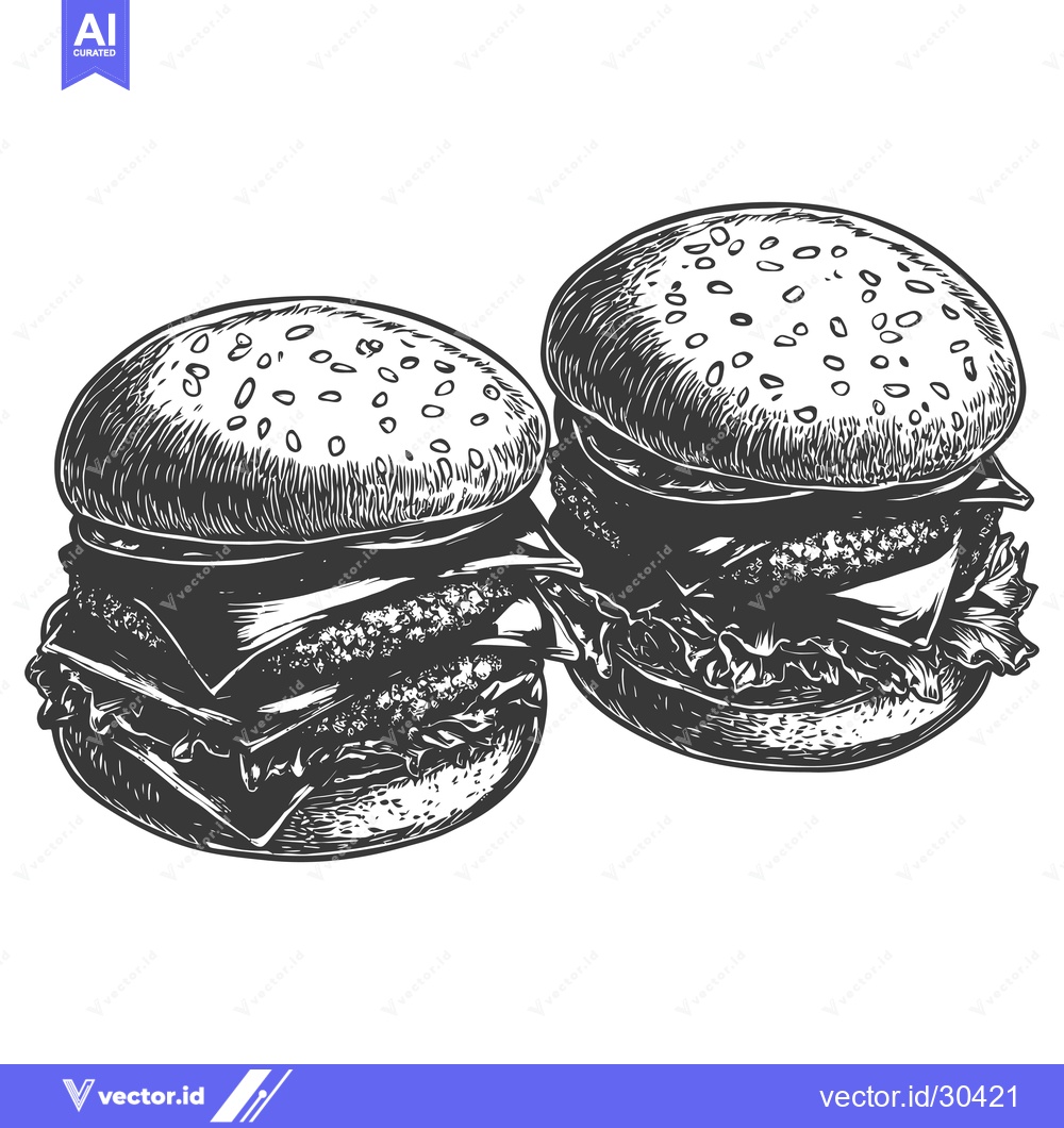 Premium Vector of Two Delicious Cheeseburgers Illustrated In Black And White