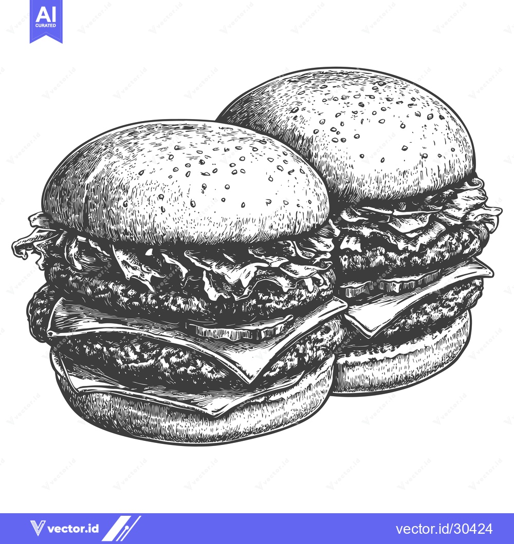 Premium Vector dari Two Delicious Cheeseburgers Illustrated in a Vintage Style