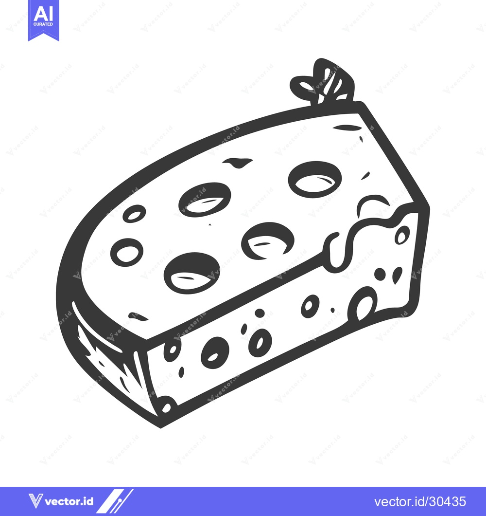 Premium Vector of A single wedge of cheese illustrated in black and white