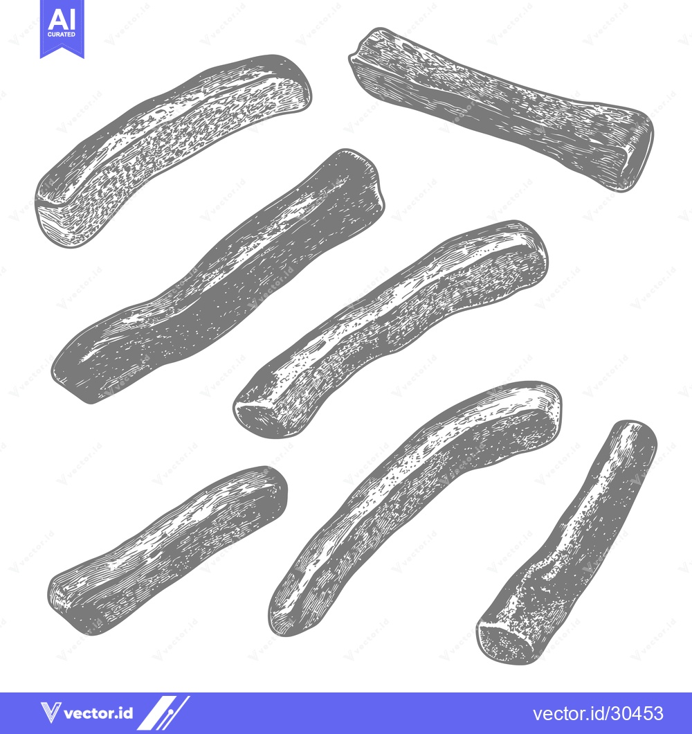 Premium Vector of Collection of Gray Wooden Logs Scattered on White Background