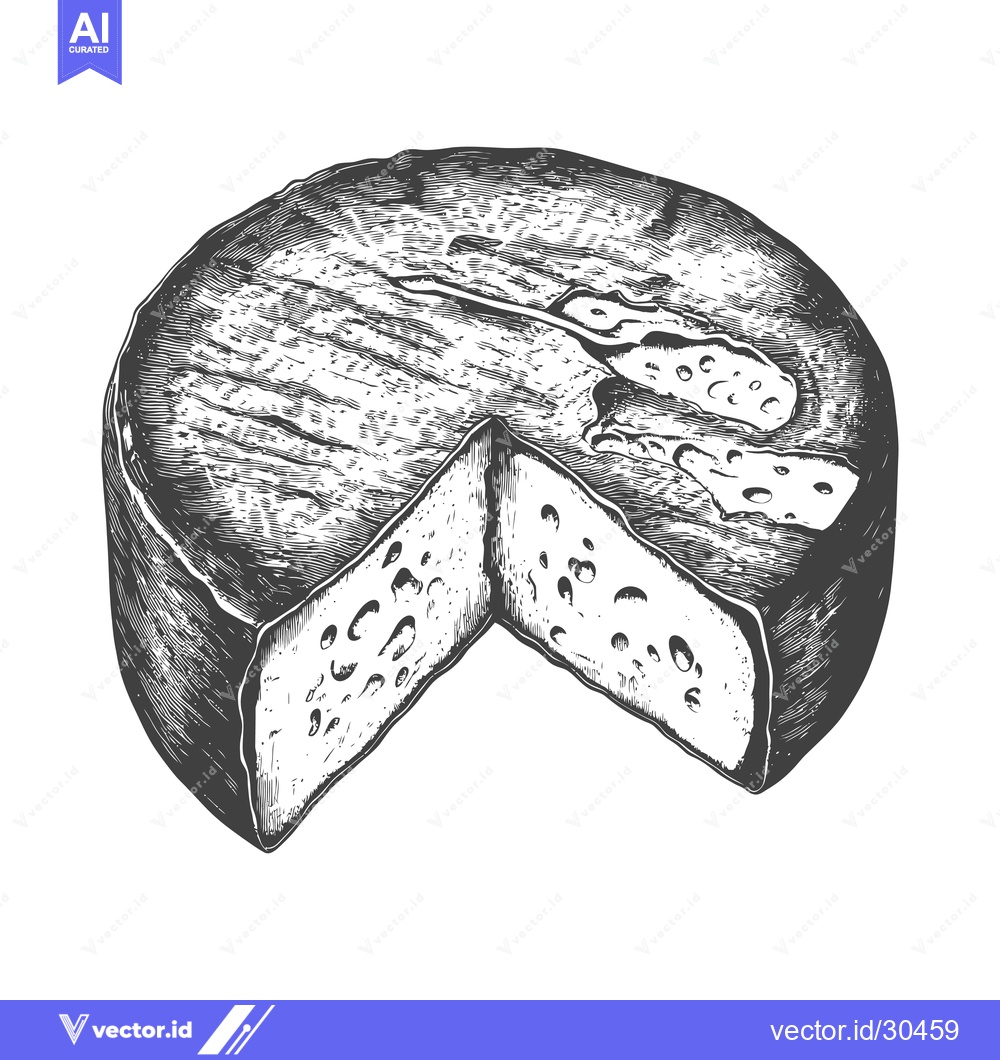 Premium Vector of A wheel of cheese sliced showing its texture and holes