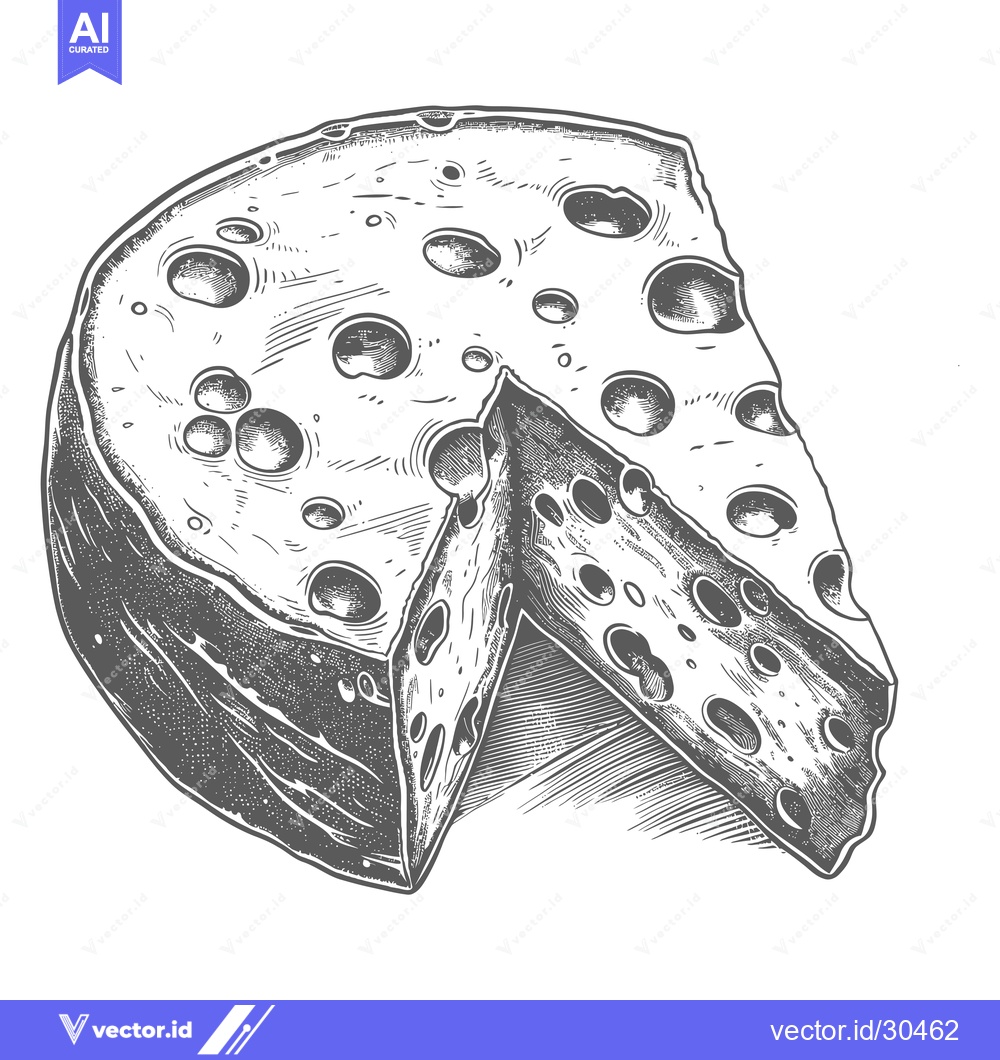 Premium Vector of A wheel of cheese with a slice removed showing holes