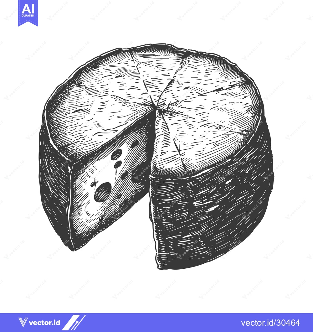 Premium Vector dari A wheel of cheese sliced showing interior texture