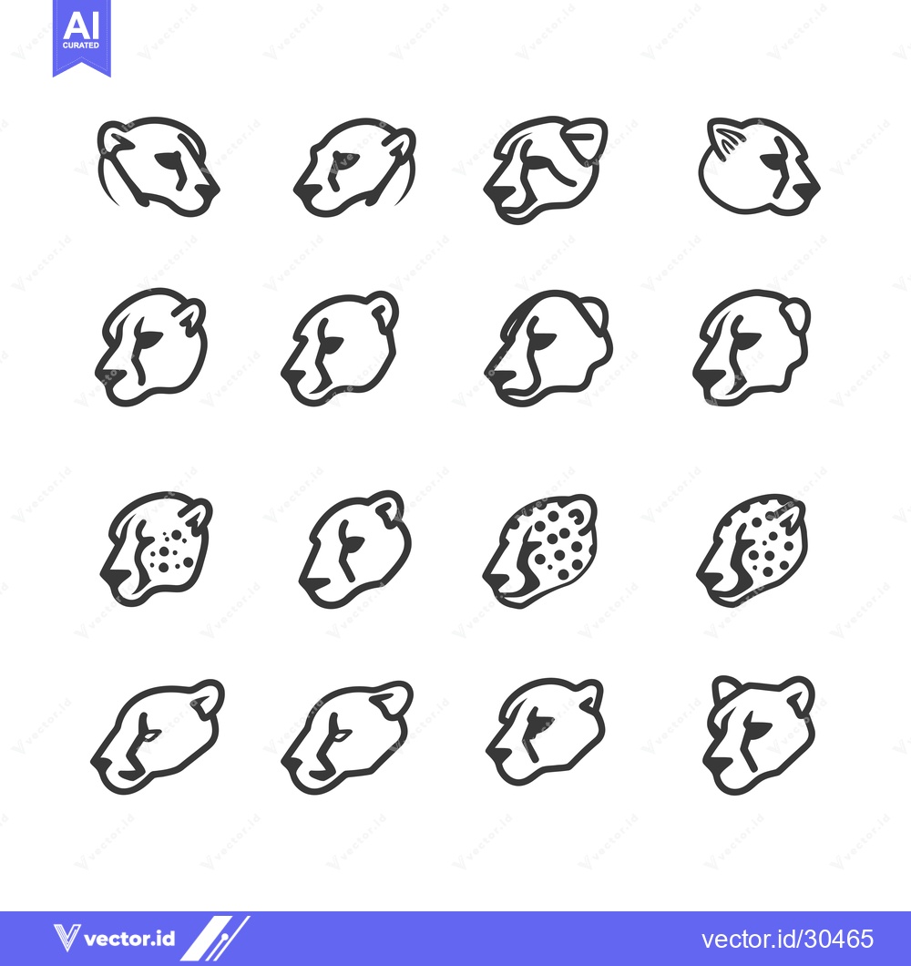 Premium Vector dari Cheetah Head Icons in Different Variations