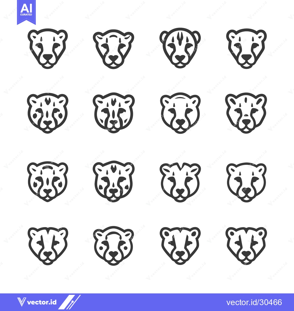 Premium Vector dari Cheetah Head Icons with Different Spots and Patterns