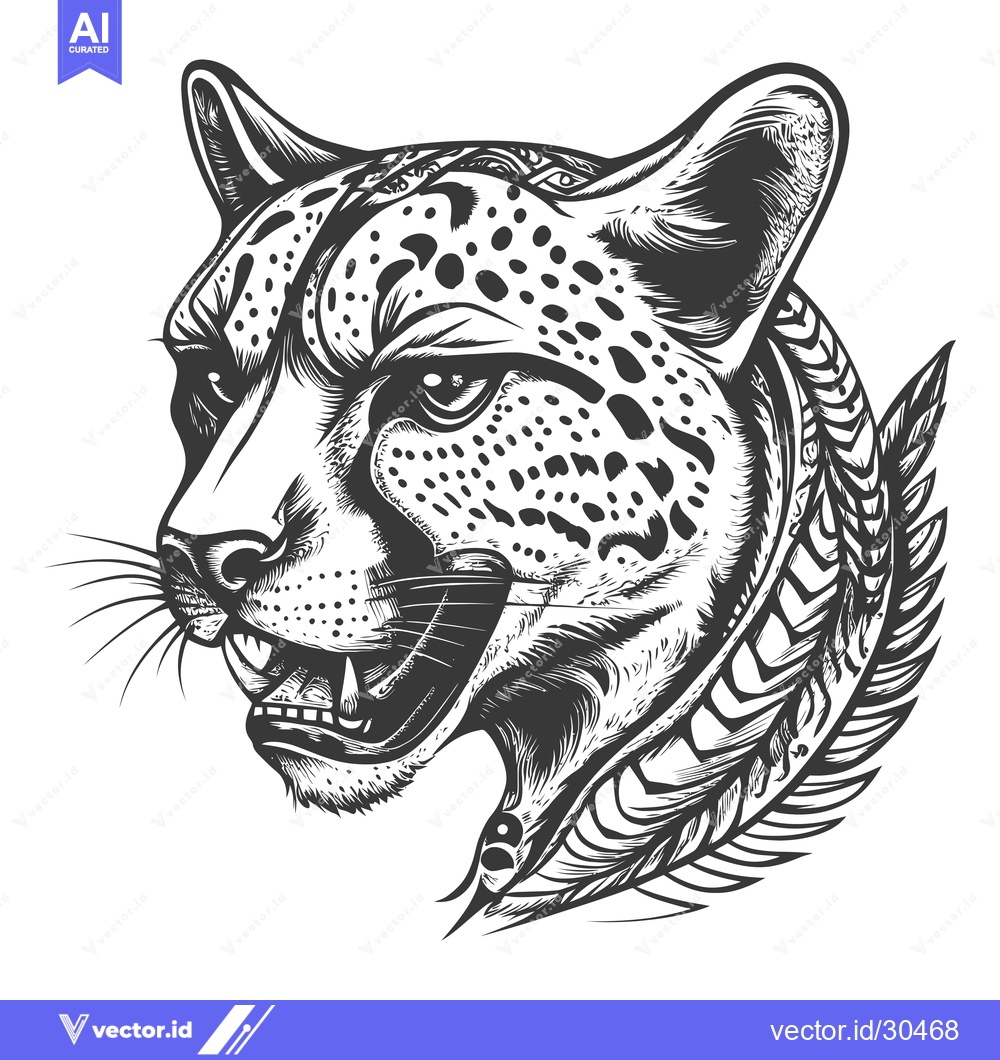 Premium Vector of Cheetah Head with Ornate Feather Detail