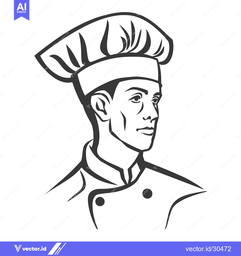 Premium Vector dari A monochrome illustration of a chef wearing a tall hat