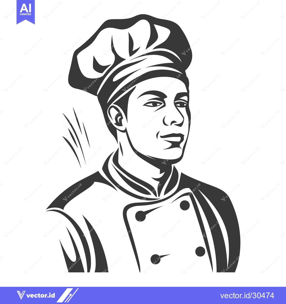 Premium Vector of A smiling chef wearing a hat and white coat looking ahead