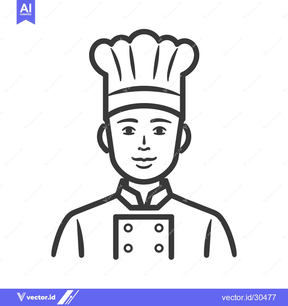 Premium Vector dari An illustrated outline of a smiling chef wearing a hat
