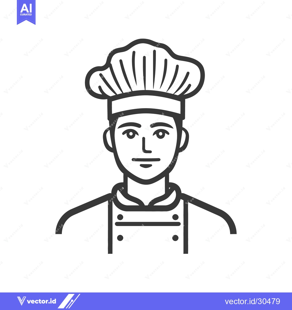 Premium Vector dari Simple monochrome illustration depicts a chef in professional attire