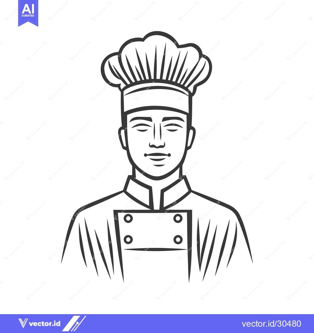 Premium Vector dari A Black And White Illustration Of A Smiling Professional Chef