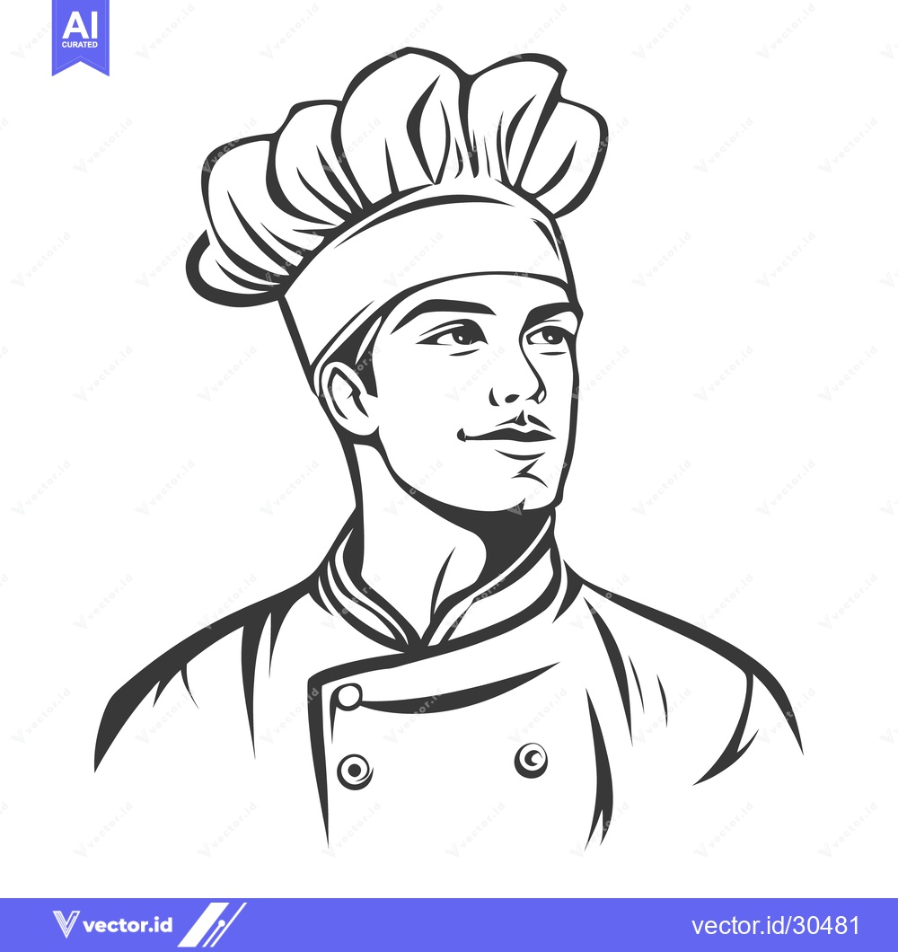 Premium Vector dari A handsome male chef wearing his tall traditional hat