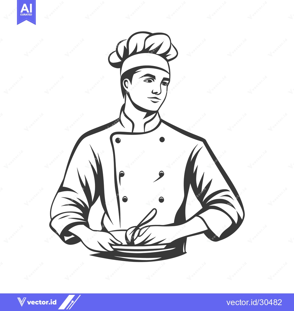 Premium Vector of A Professional Chef Wearing Uniform Holding Food Service Utensils