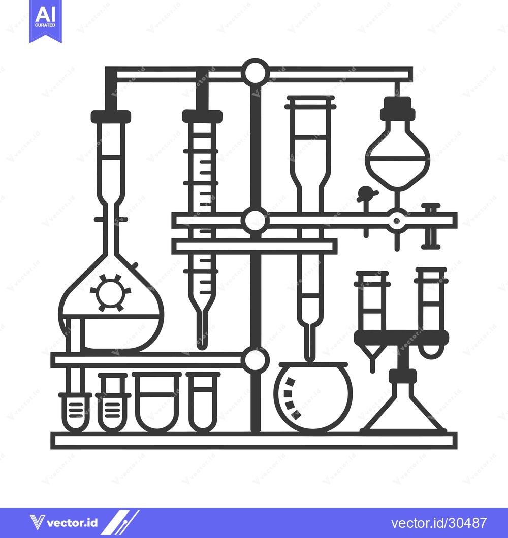 Premium Vector of Chemical Laboratory Equipment Setup with Flasks, Pipettes, and Test Tu