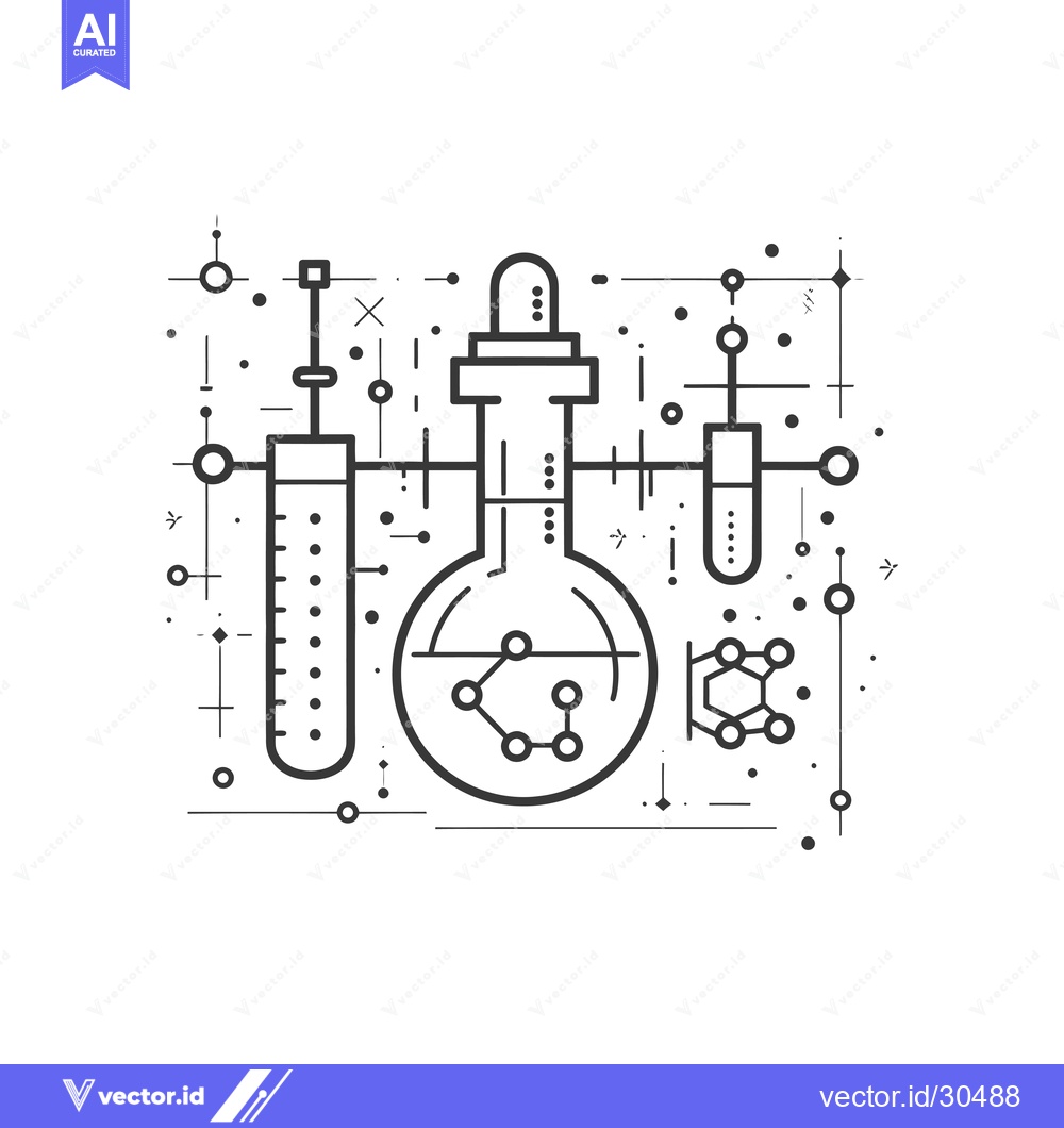Premium Vector of Chemical Laboratory Equipment with Molecular Structure