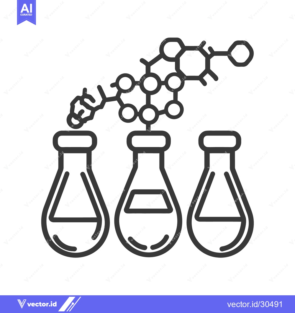 Premium Vector of Scientific experiment with flasks and chemical structure above them