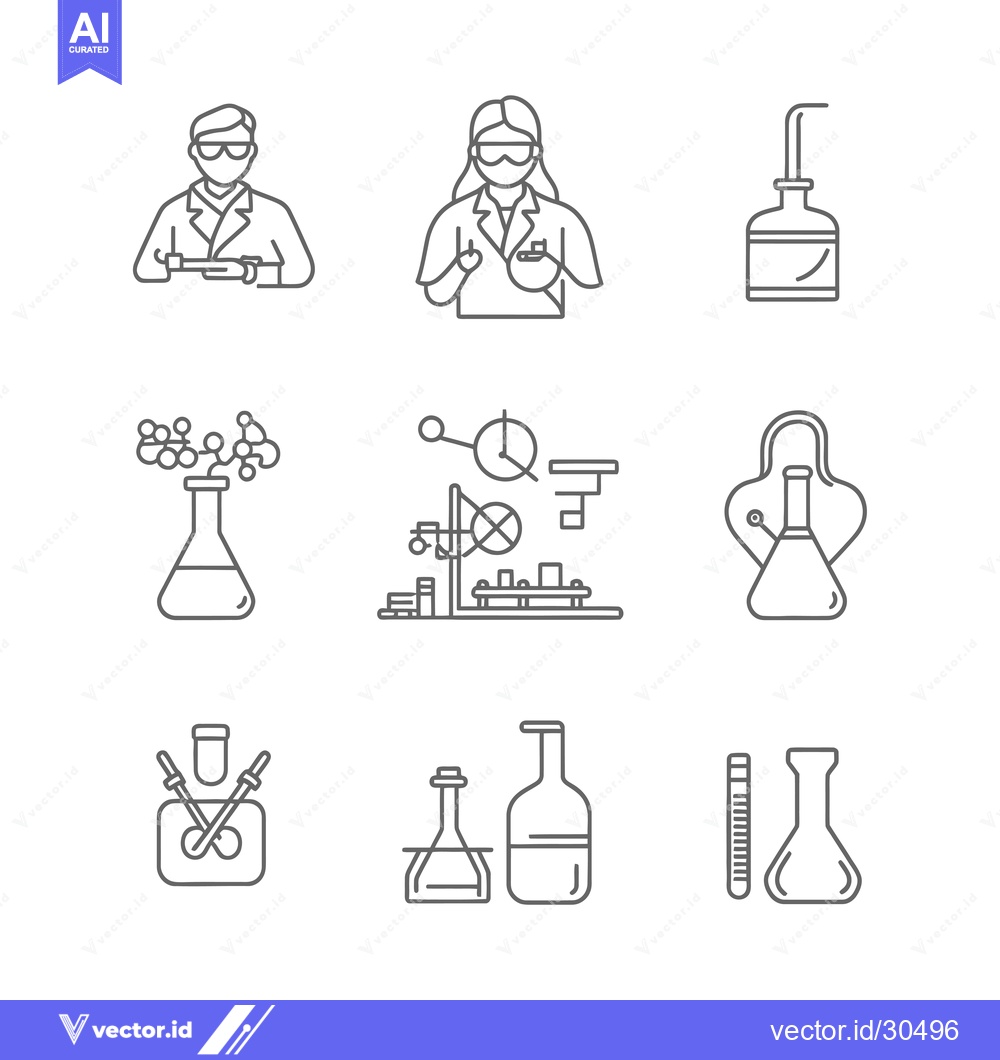 Premium Vector dari Chemistry lab equipment and scientist icons