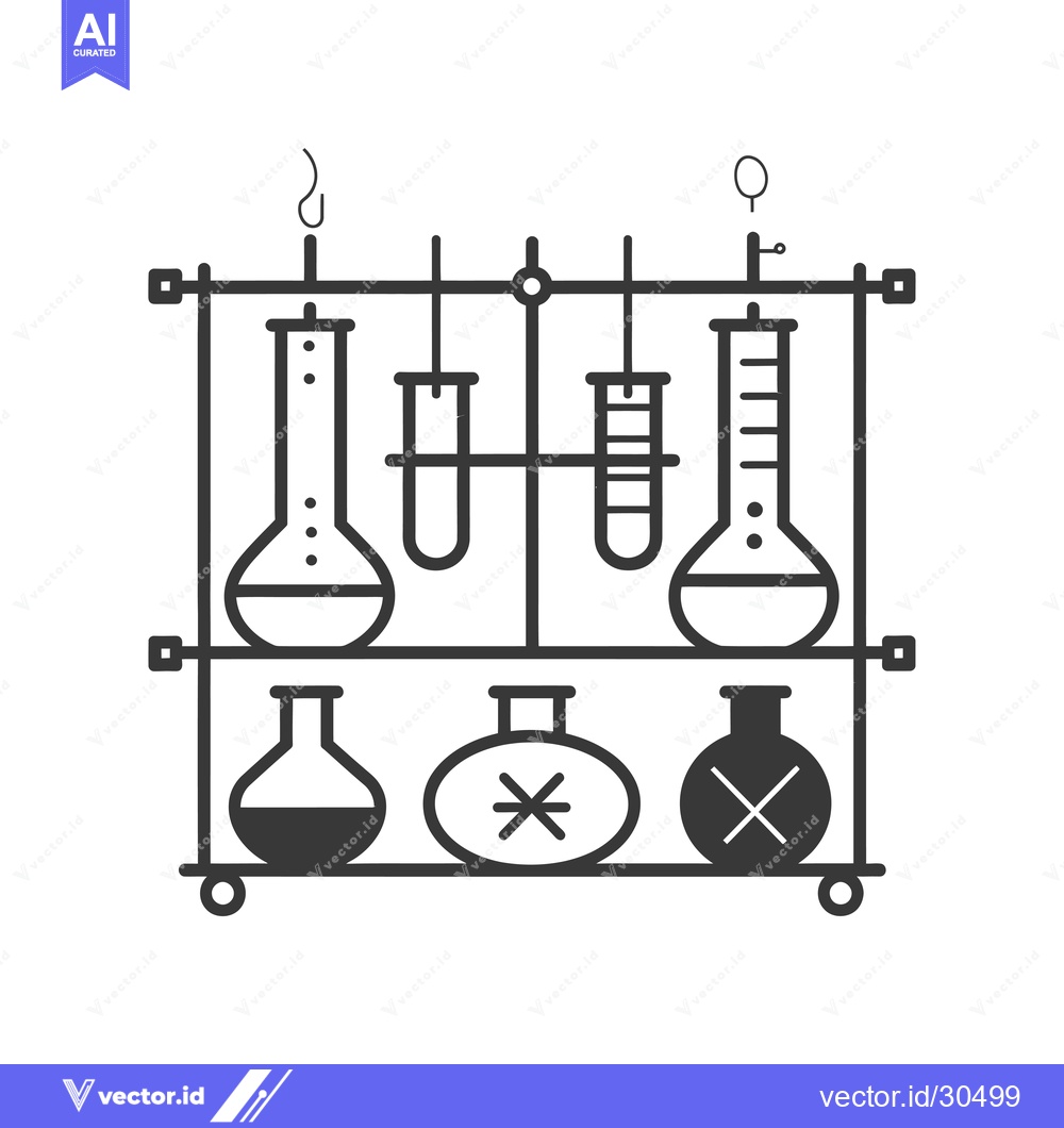 Premium Vector dari Chemistry Lab Equipment with Flasks, Test Tubes, and a Burner