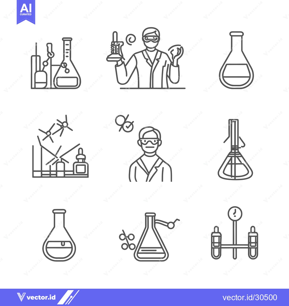 Premium Vector of Chemistry Lab Icons, Including Equipment and Scientists