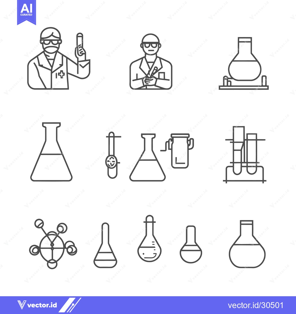 Premium Vector of Chemistry Lab Icons with Scientists and Lab Equipment