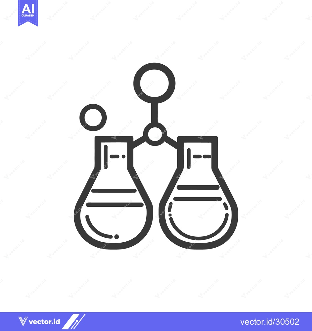 Premium Vector dari Two laboratory flasks connected through a molecular bond symbol
