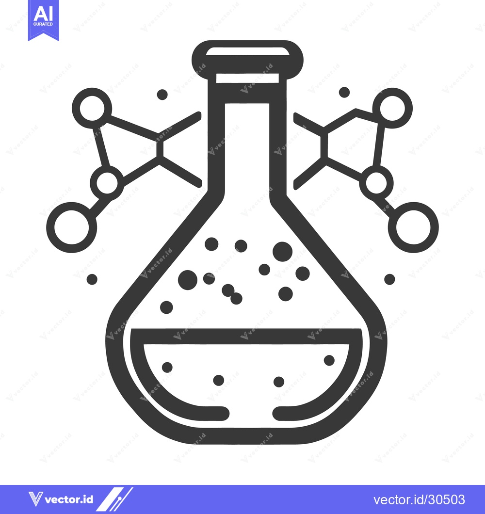 Premium Vector of A black and white illustration depicts a laboratory flask and molecule