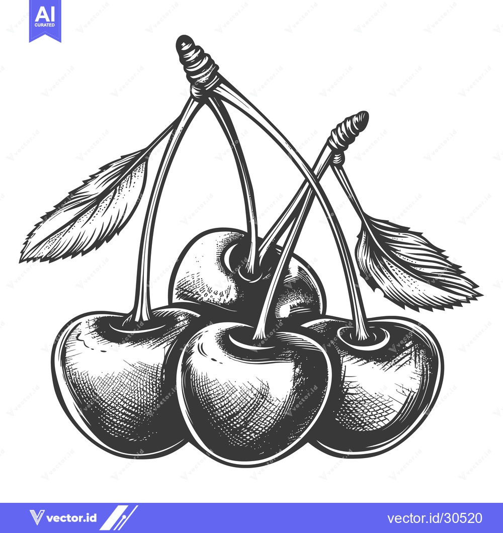 Premium Vector dari Artistic monochrome depiction of a cluster of ripe cherries