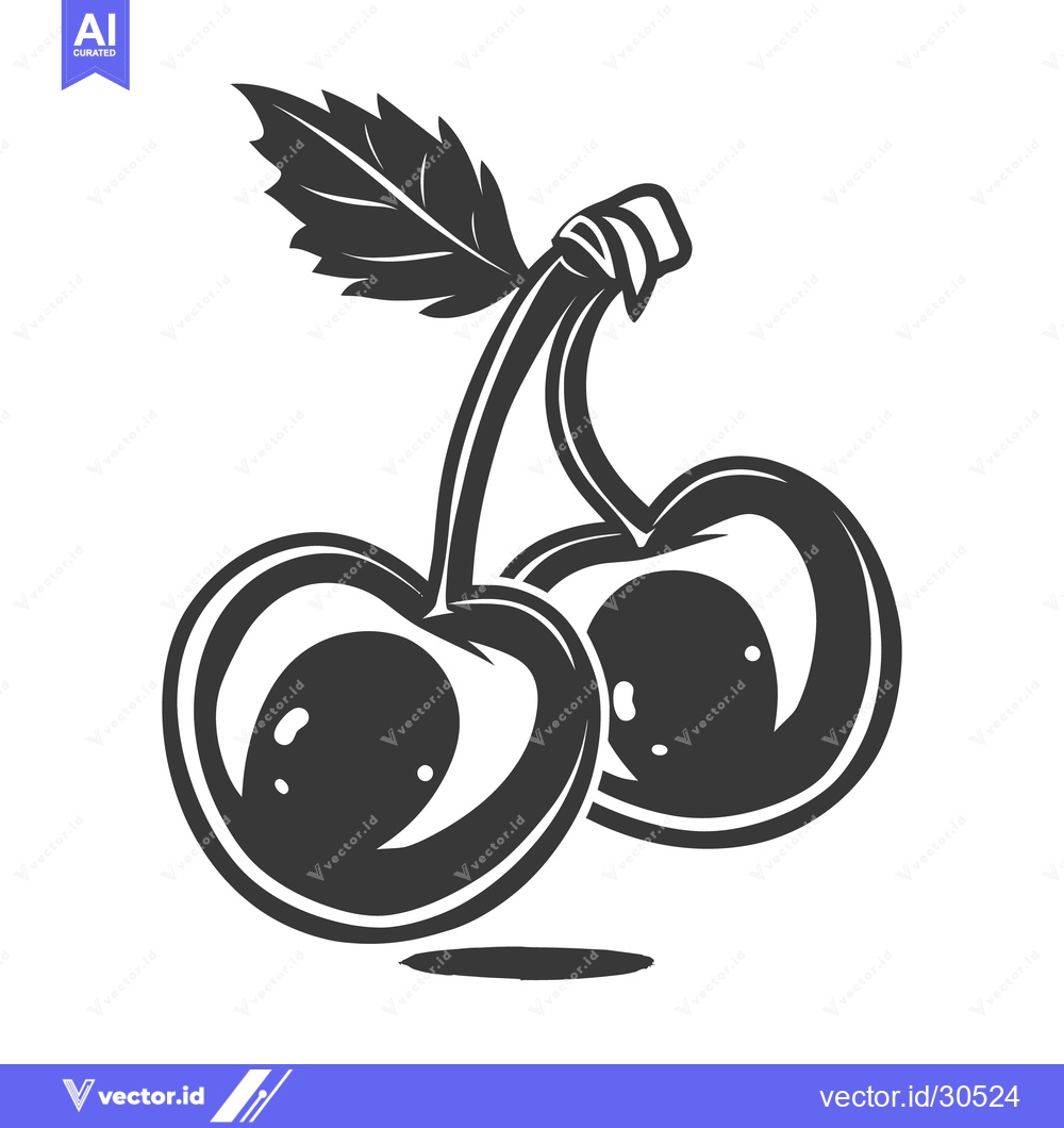 Premium Vector dari A stylized black and white image of two cherries