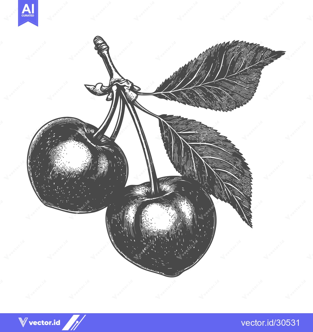 Premium Vector dari A Hand Drawn Illustration Of Cherries On A Branch