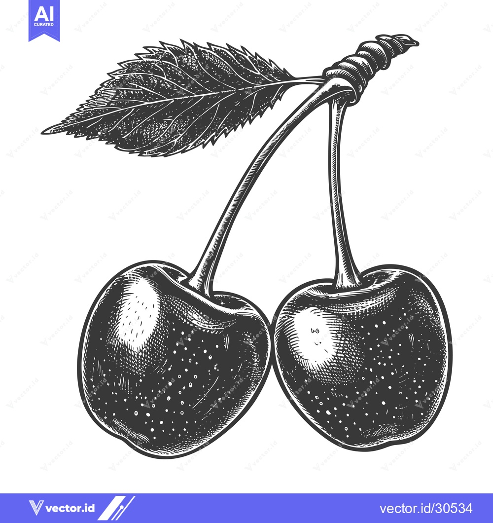 Premium Vector dari Two Cherries with a Leaf and Stem Illustration