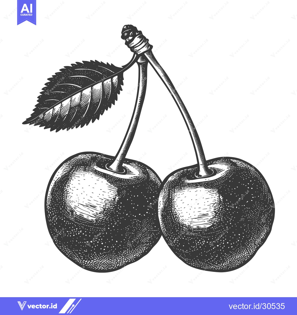 Premium Vector dari Two Cherries With Stem and Leaf Illustration