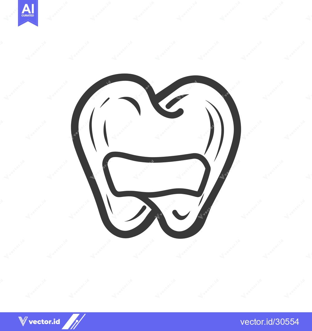 Premium Vector dari Simple black and white line art illustration of human tooth